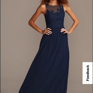 Davids Bridal Women’s Size 2 Long Navy Embroidered Soft Net Bridesmaid Dress